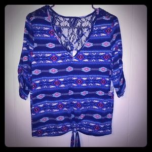 Beautiful Blue Tie Front Blouse